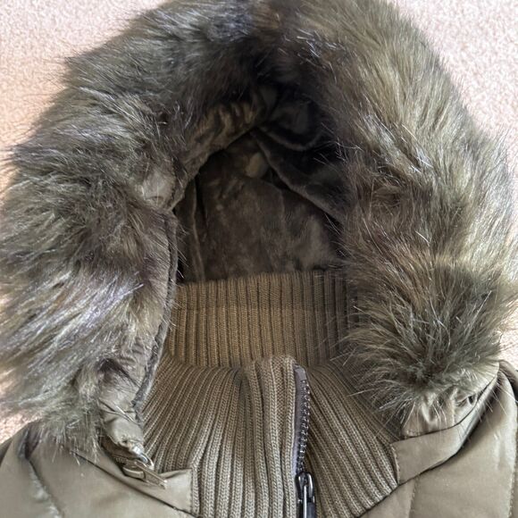 INTL Details Faux Fur Detachable Hood Coat Olive Green Water Resistant Size XL - Picture 8 of 12